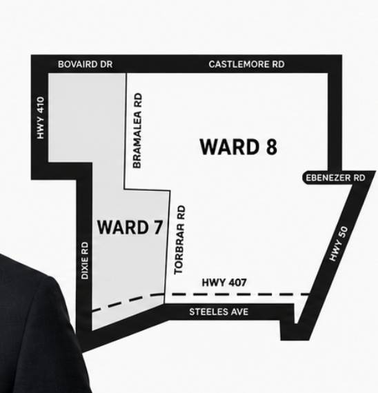 Combined boundary map of Brampton Wards 7 and 8